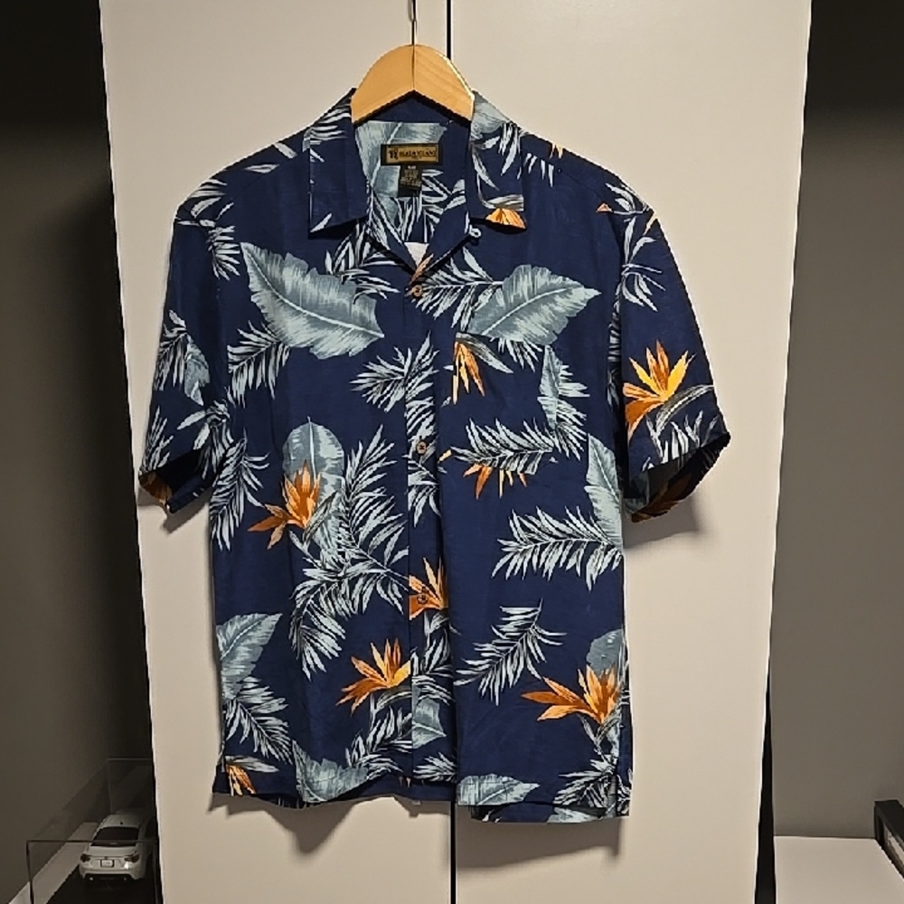 Scala Milano Navy Silk Button Down Shirt
